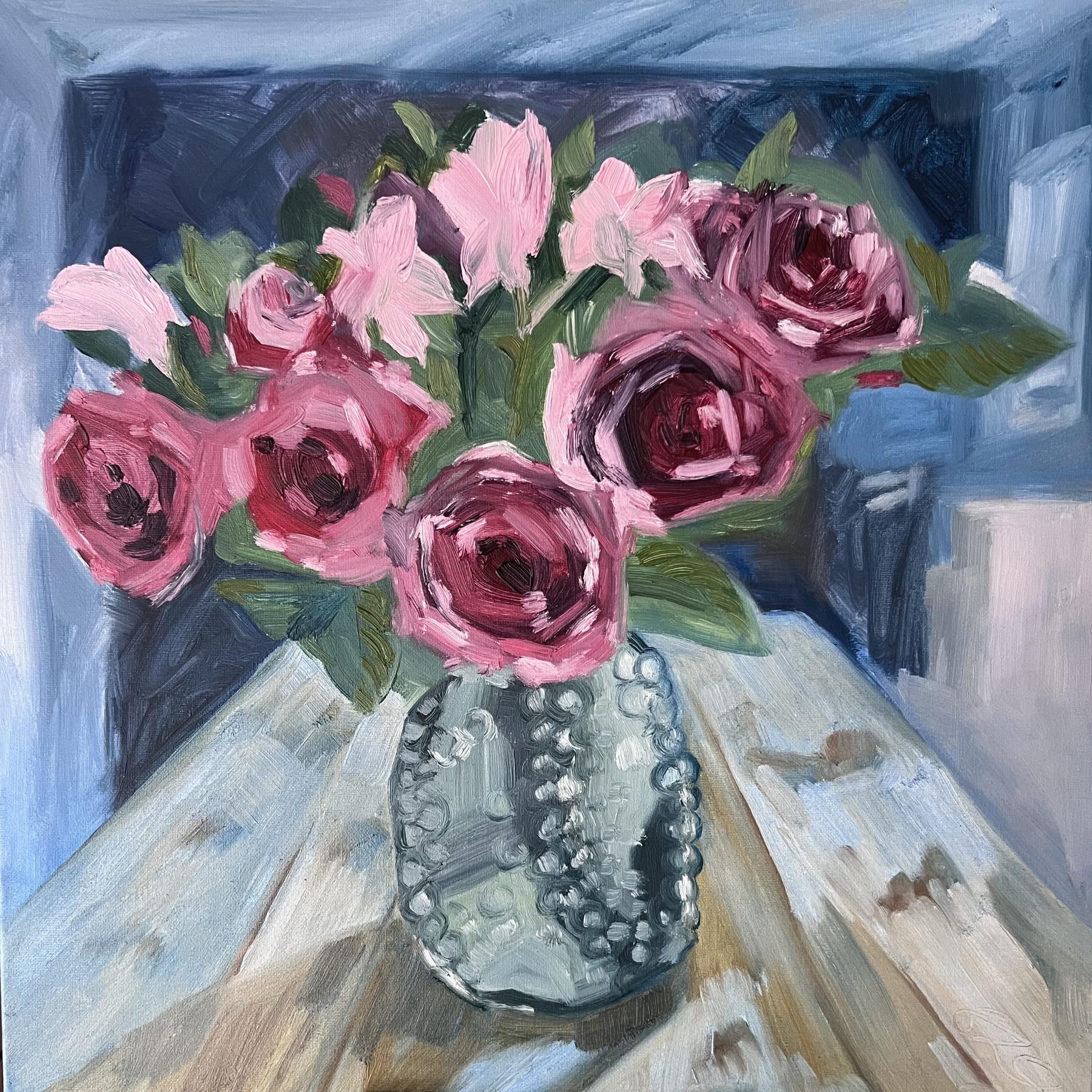 Kitchen Roses. 2024 Oil on Stretched Canvas. 40 x 40 cm