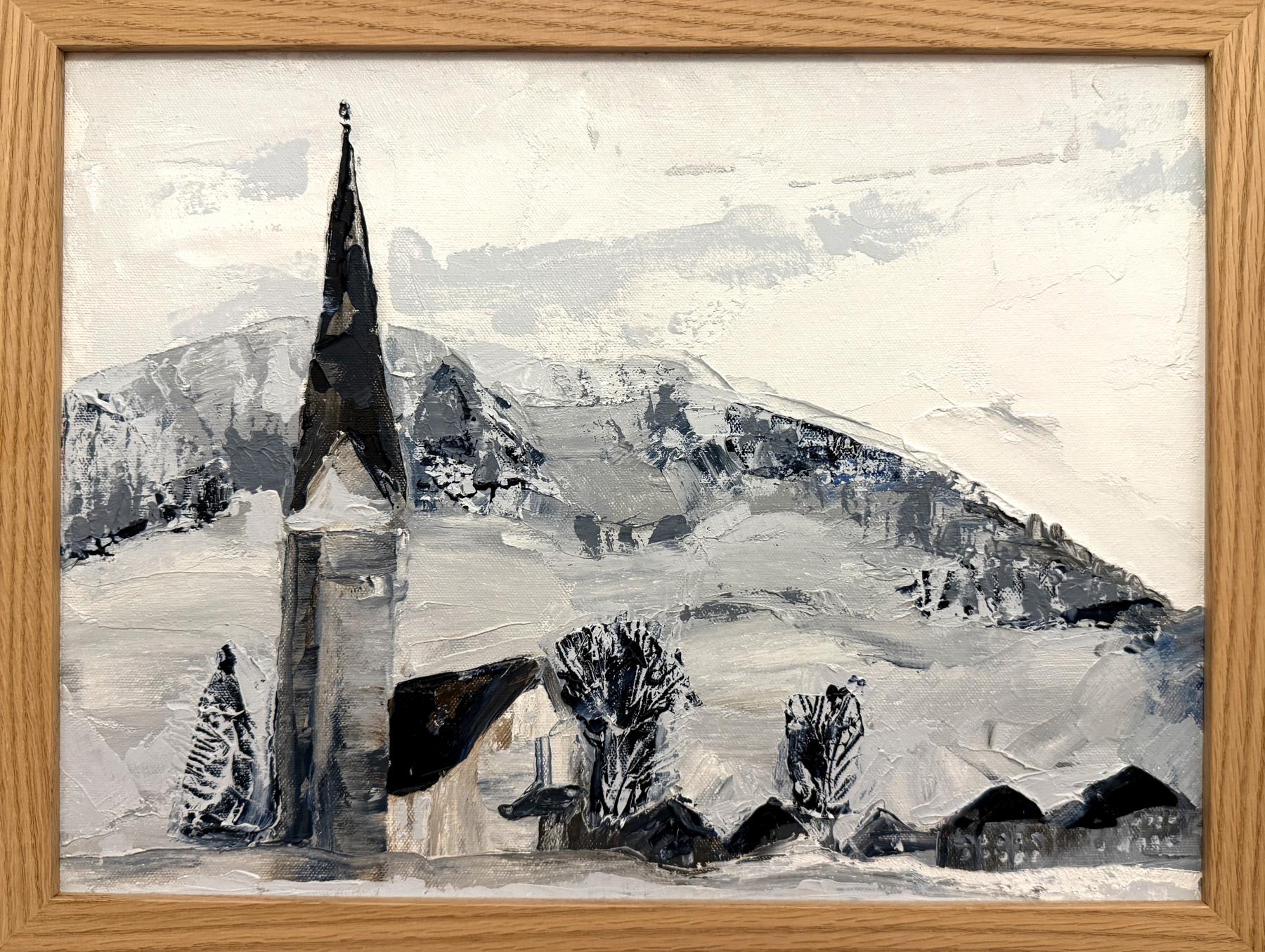 Mountain Snow. 2024 Oil on Canvas Board, Framed. 43 x 33 cm
