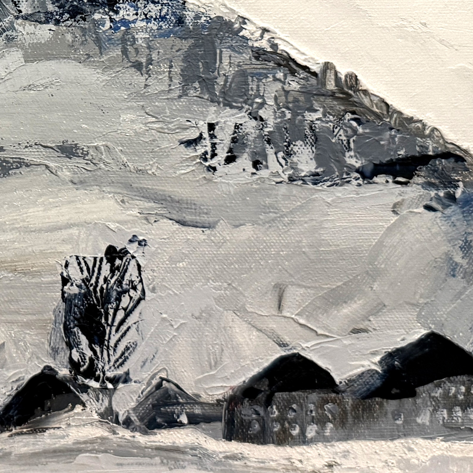 Mountain Snow. 2024 Oil on Canvas Board, Framed. 43 x 33 cm