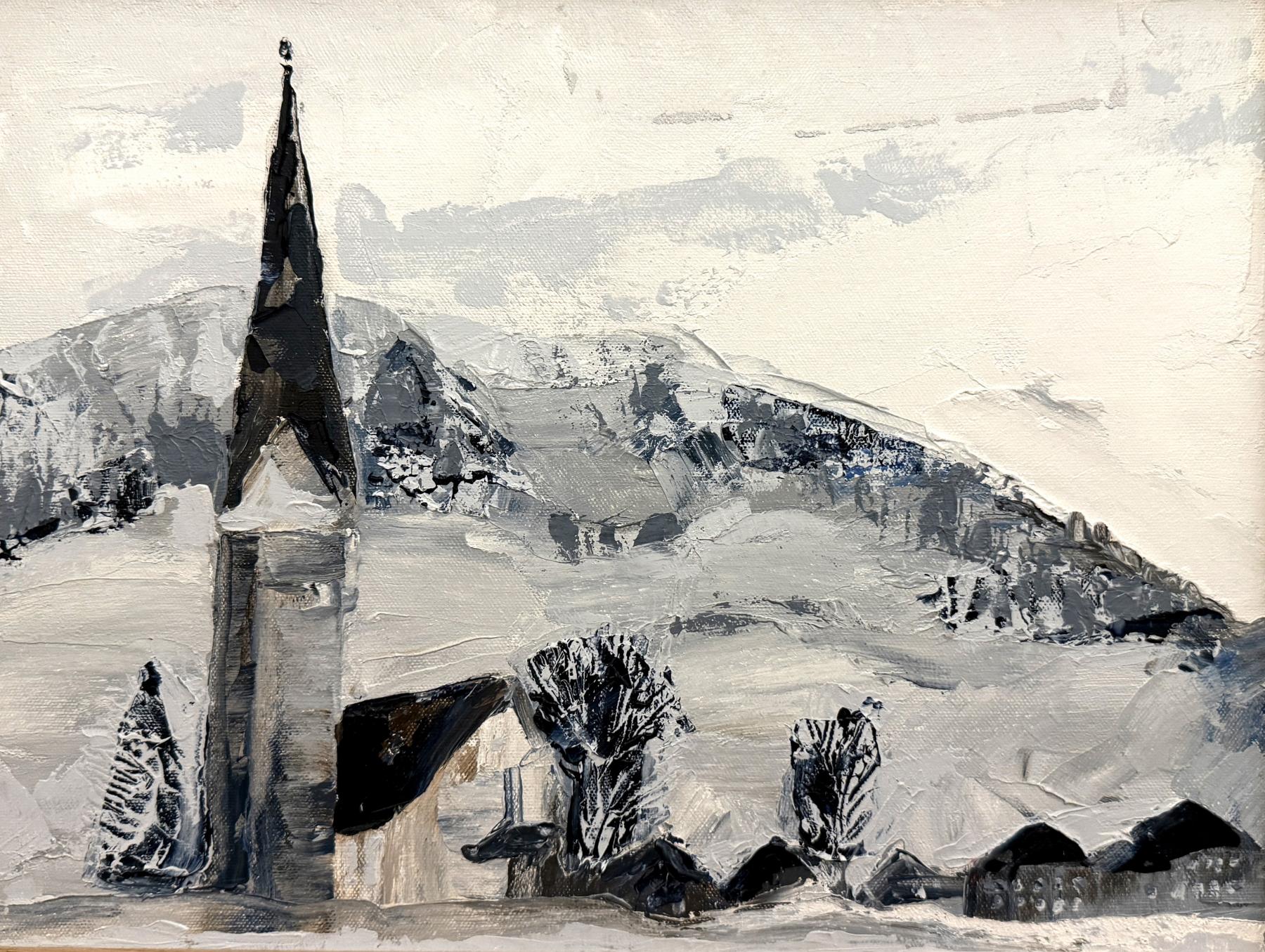 Mountain Snow. 2024 Oil on Canvas Board, Framed. 43 x 33 cm